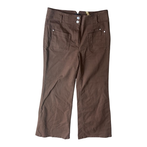 Anthropologie Maeve The Junie Pants Wide Leg Flared Espresso Brown Sz 31 - Picture 2 of 5